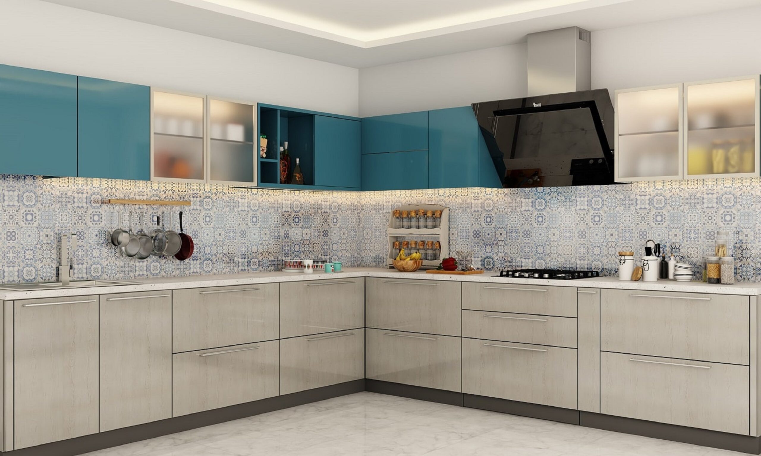 modular kitchen design brown l shape