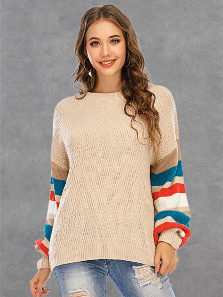 Rainbow Sleeve Crochet Sweater