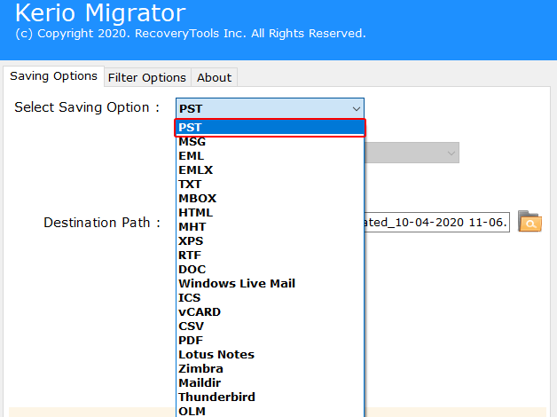 Kerio Connect export mailbox to PST