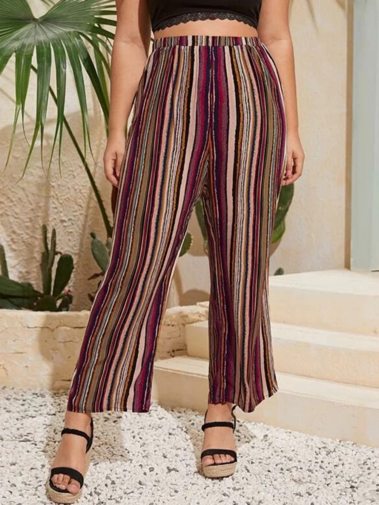 Plus Size Colorful Stripe Trousers