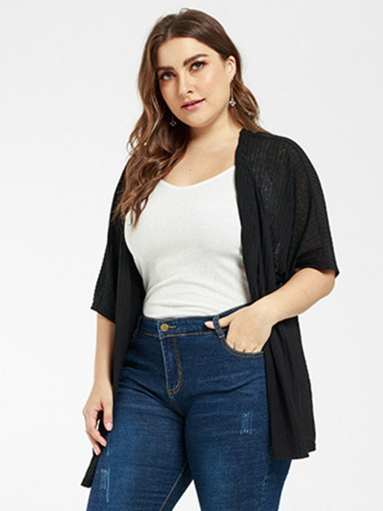 Plus Size Criss-cross Back Knitted Cardigan