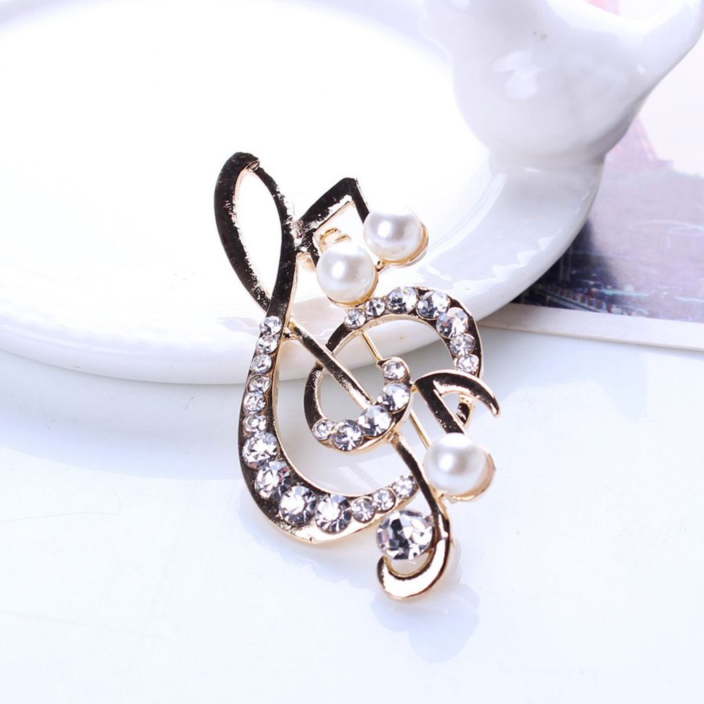 Pearl Diamond Musical Note Brooch