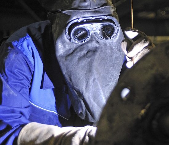 worker wearing safety glasses